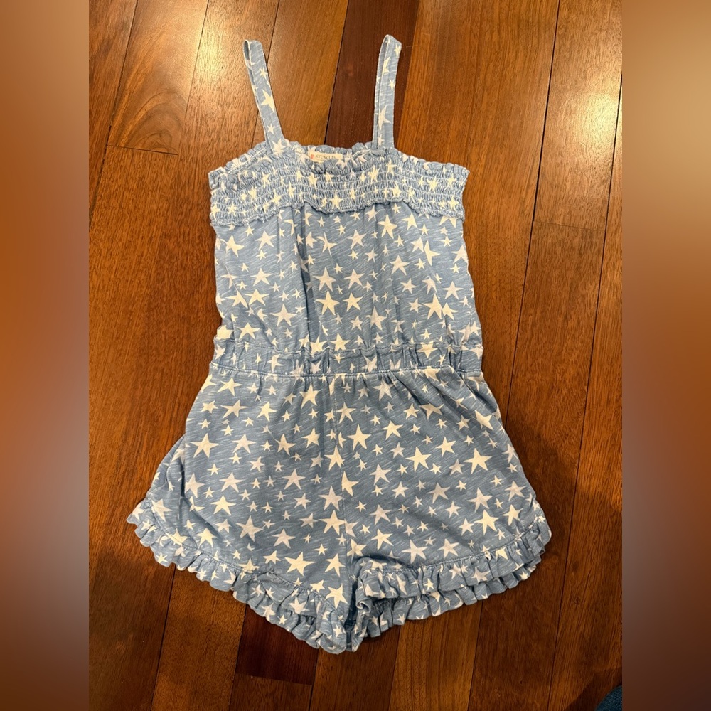 Crewcuts Light Blue Star Print RUFFLE-TRIM TANK ROMPER Sz 6